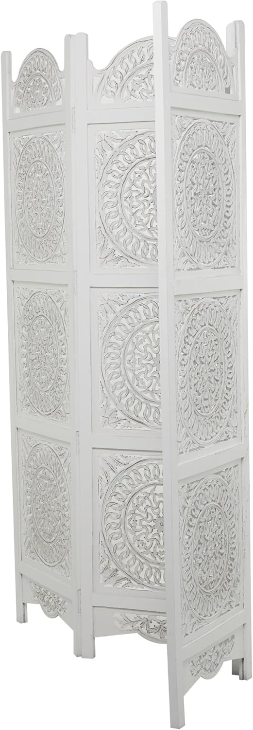 White 3 Panel Wood Room Divider Screen M2461