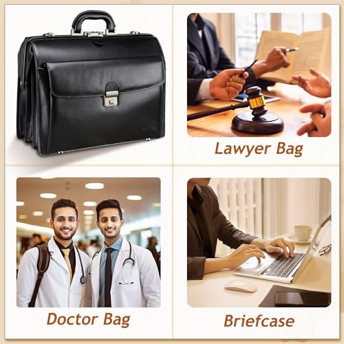 Leather Briefcase with Lock Attache Case 15.6 Inch Laptop Doctor Bag K6100