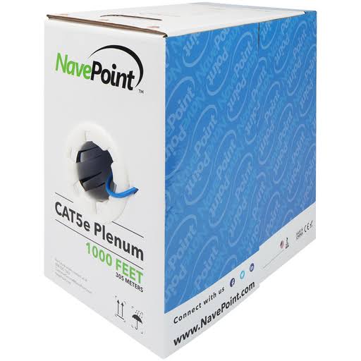 Cat5e Plenum Bulk Ethernet Cable, 1000ft, Blue, Solid Bare Copper, 24AWG 4 Pair, Unshielded Twisted Pair L9671