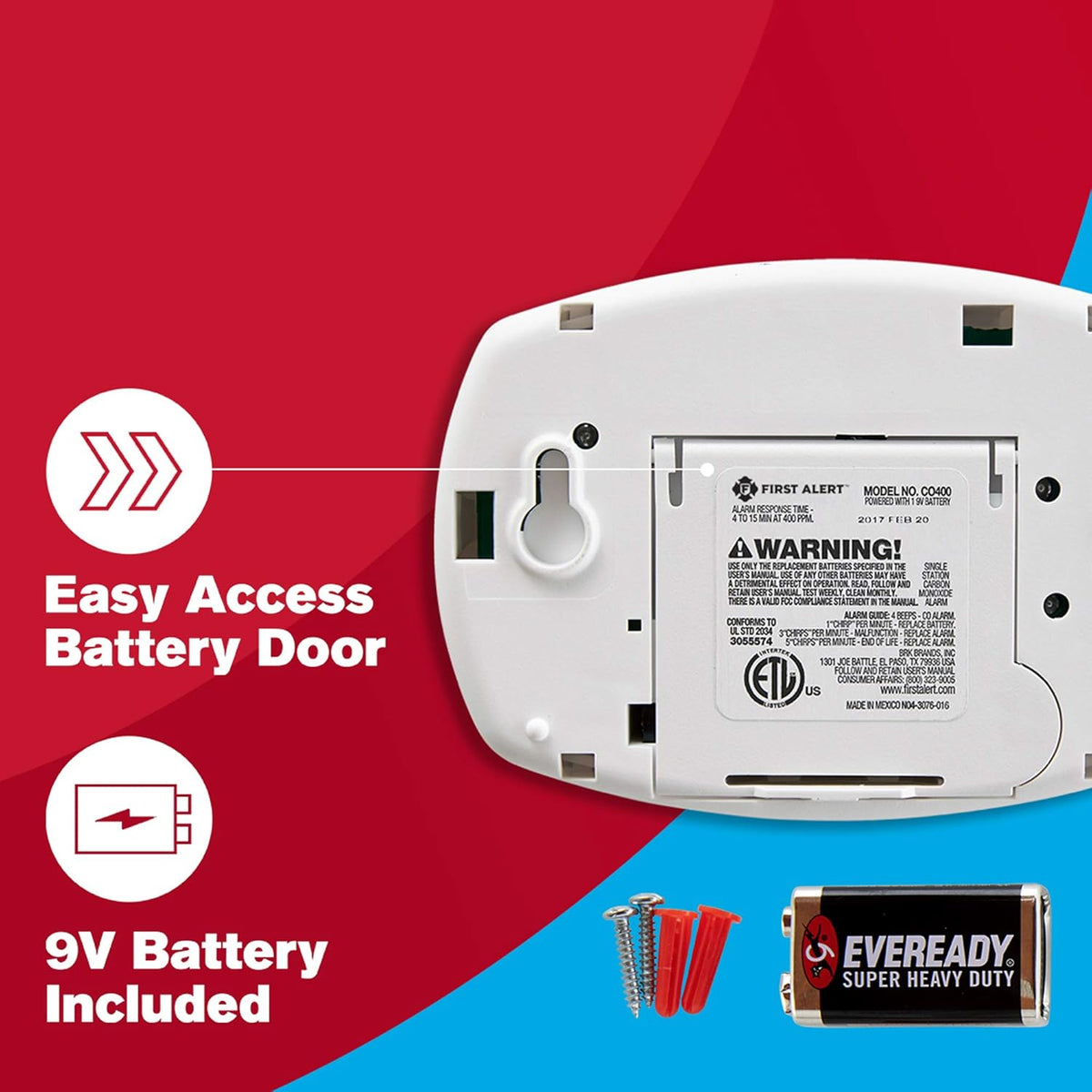 Carbon Monoxide Detector, Battery Operated, White, 3-Pack B43440
