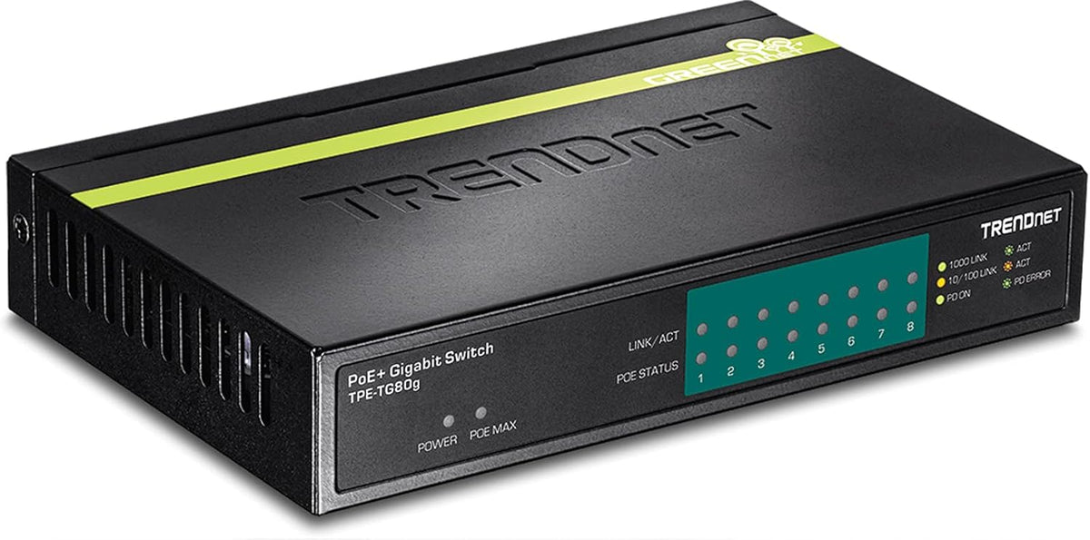 8-Port Gigabit PoE+ Switch, 123W PoE Power Budget, 16 Gbps Switching Capacity, Metal, Black V311