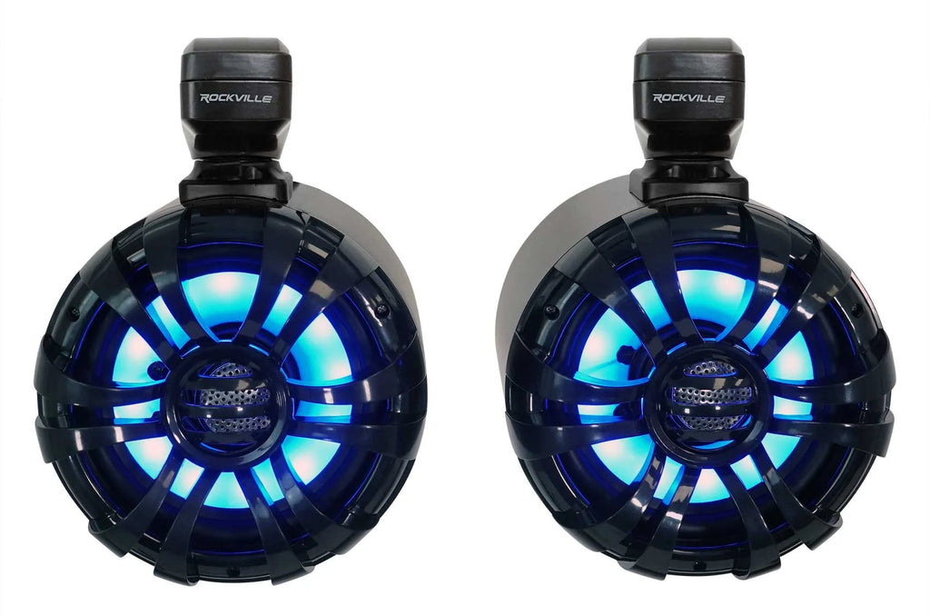 6.5" LED Swivel Black Marine Wakeboard Speakers with Receiver Amp Wires O352
