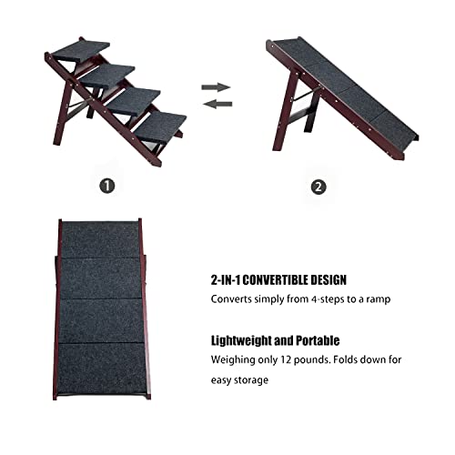 Wooden Pet Stairs Foldable Stairs & Ramp Portable Dog Ladder (Brown) U779316