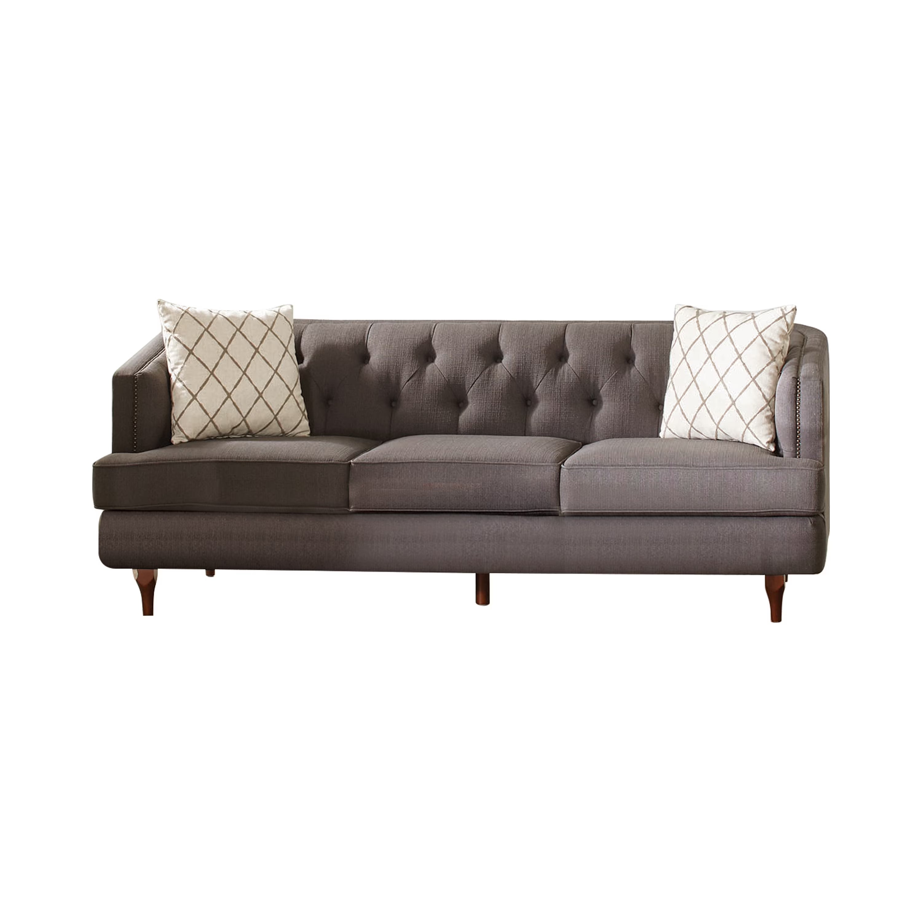 Grey and Brown Tufted Tight Back Sofa Q31964