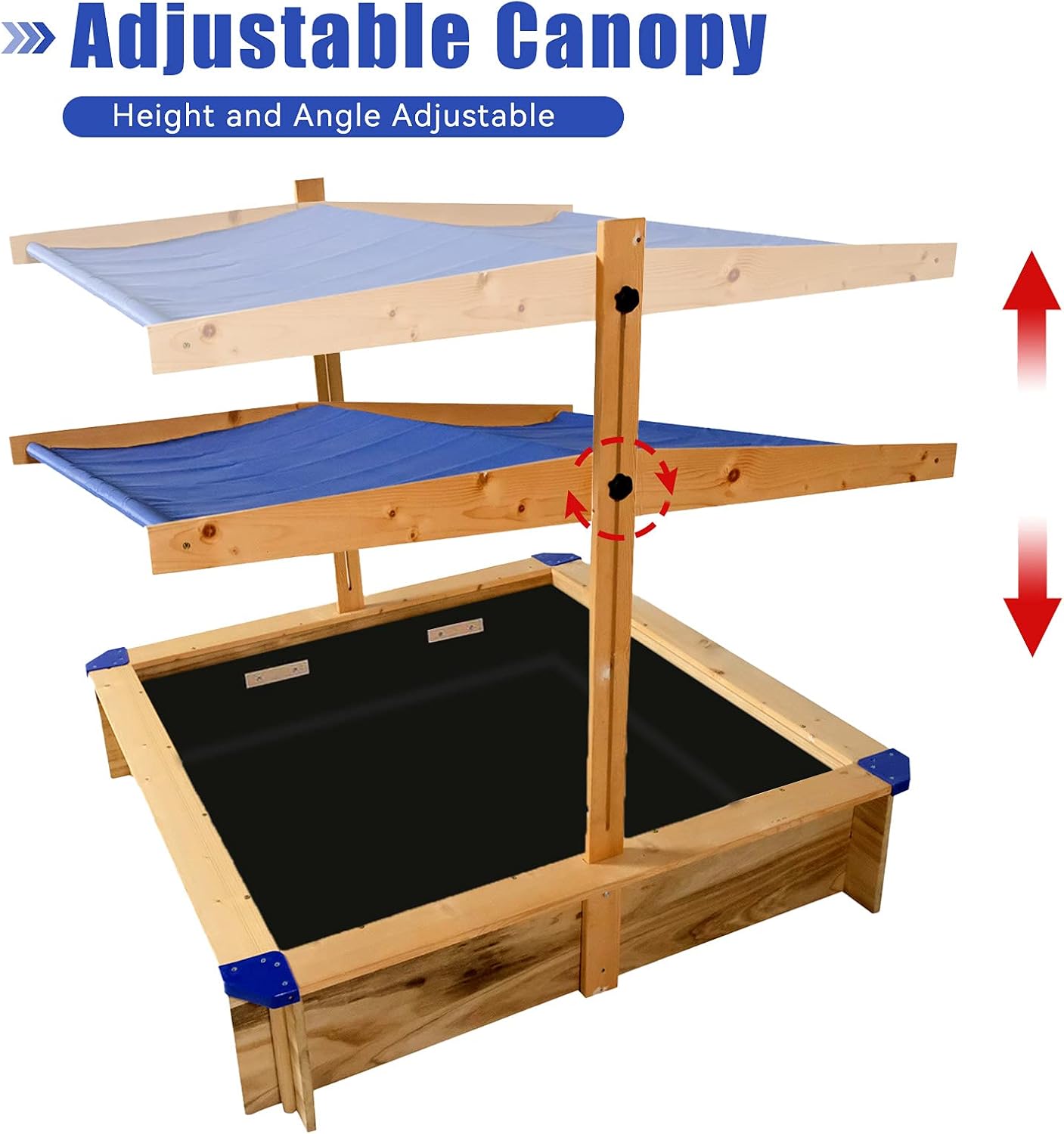 Kids Sandbox with Cover Wooden Outdoor Sandbox with Canopy Black G124898