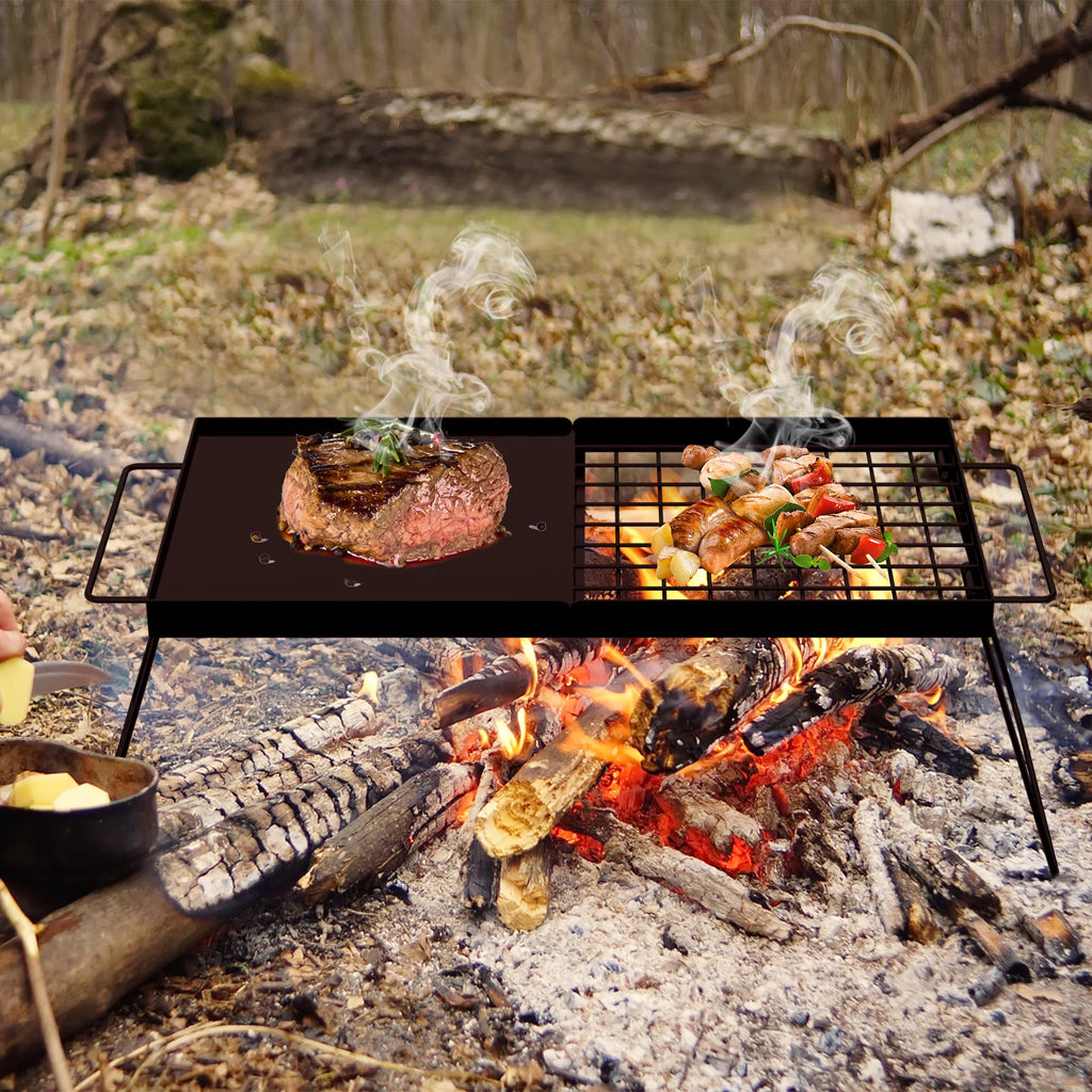 Folding Campfire Grill with Steel Mesh Grate U762