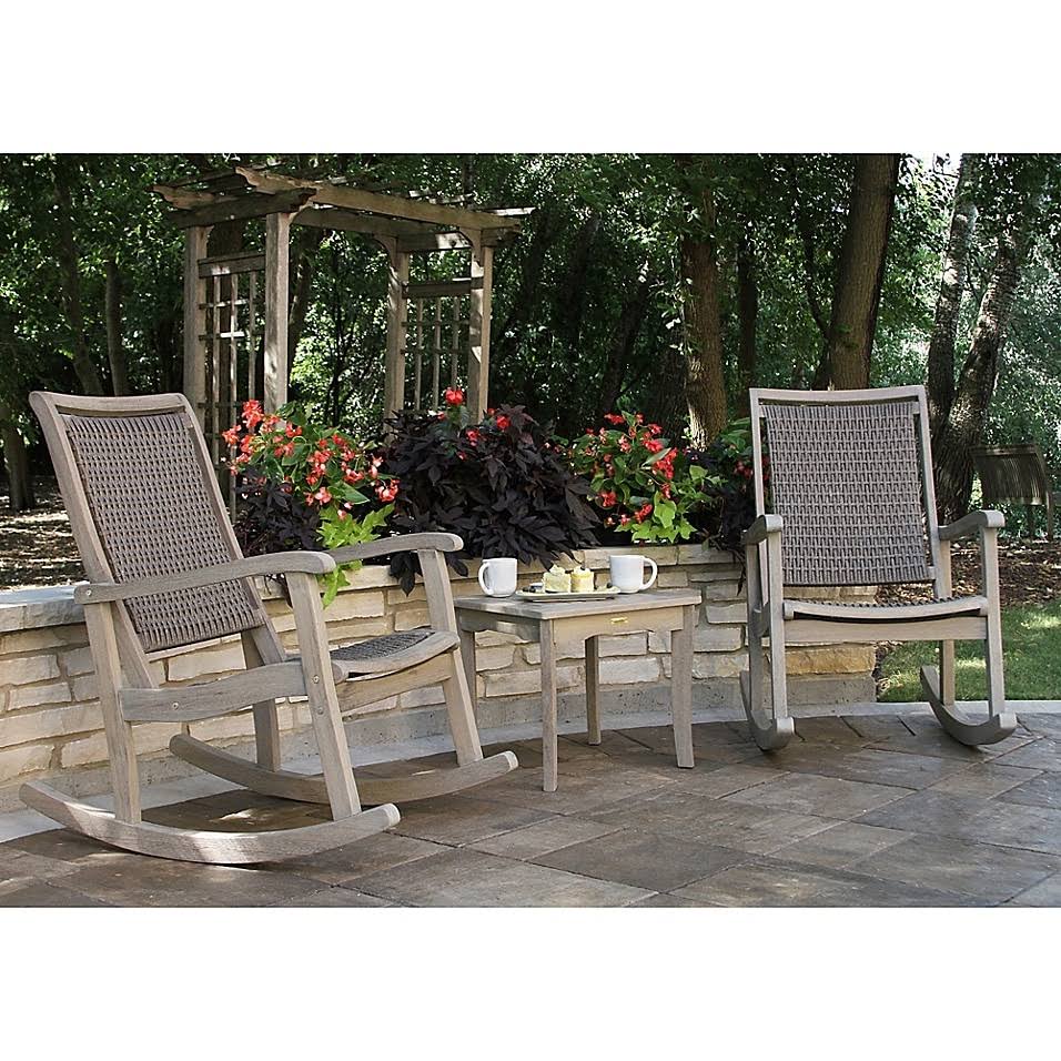 3-Piece Grey Eucalyptus Wicker Rocking Chair Set G155362