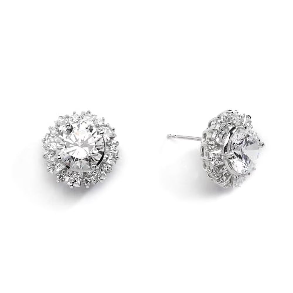 14K White Gold Designer Earrings with Princess Cut Diamonds V73098