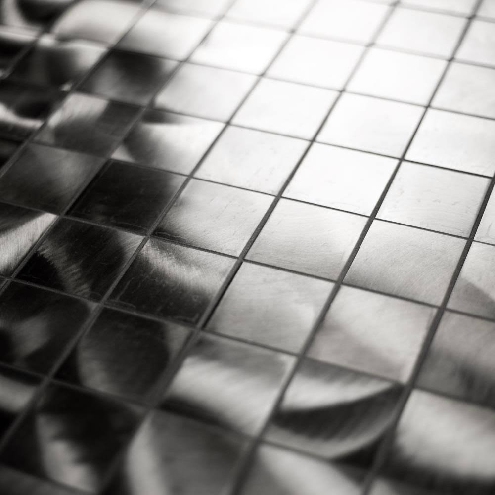 2x2x22 Brushed Aluminum Metal Brick Mosaic Wall Tile, Box of 9 D6927