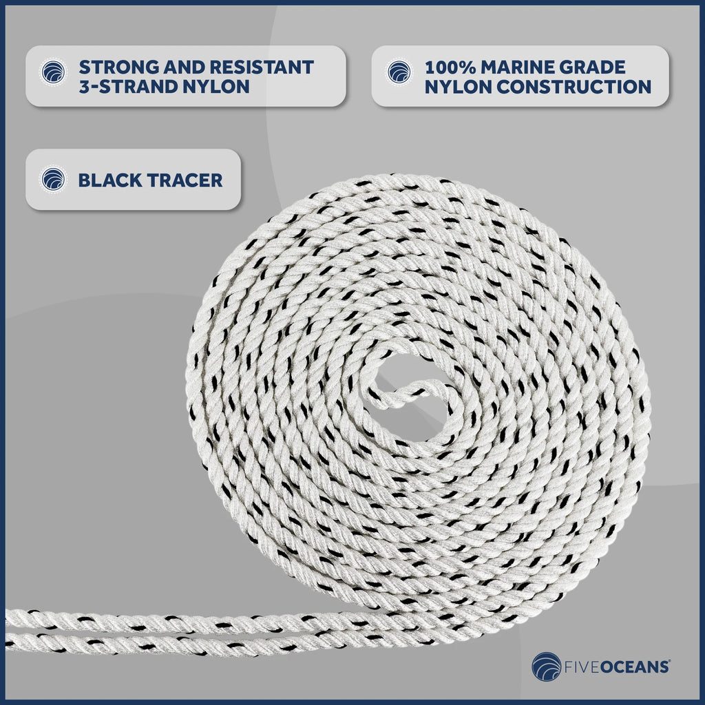 1/2 inch x 100 ft 3-Strand White Nylon Anchor Rope Line with Stainless Steel Thimble and Schakle C270
