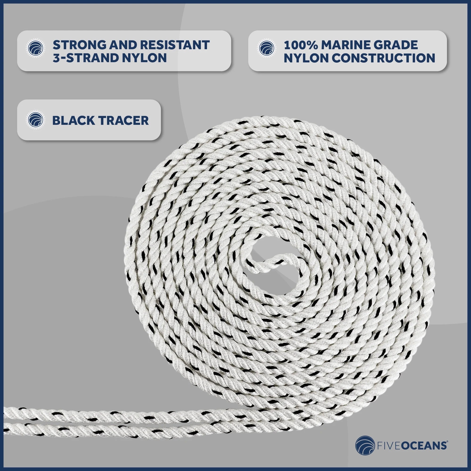 1/2 inch x 100 ft 3-Strand White Nylon Anchor Rope Line with Stainless Steel Thimble and Schakle C270