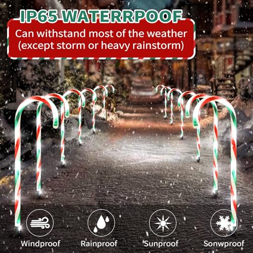 2PK 12 PCS 8 Modes Solar Candy Cane Lights 15FT J987