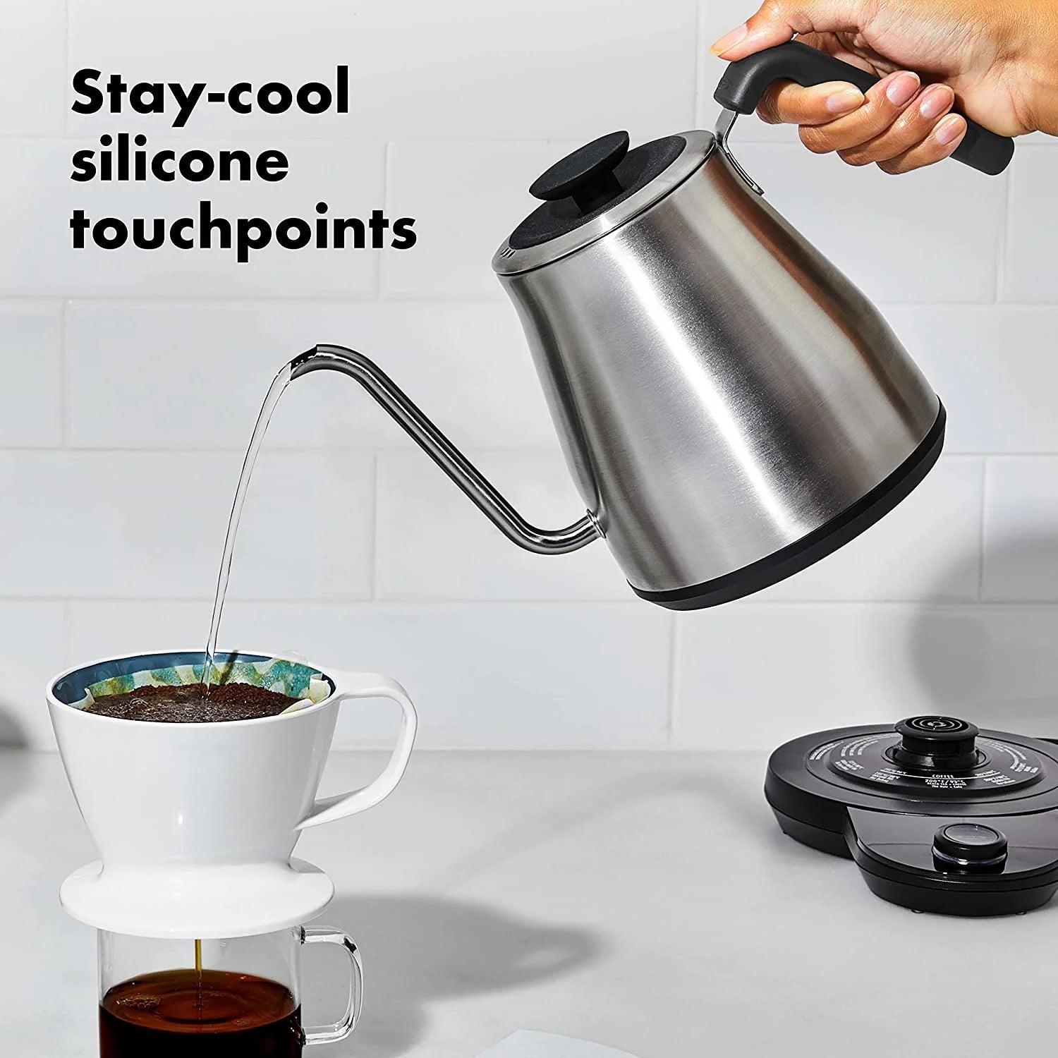 Stainless Steel 1L Adjustable Temperature Electric Gooseneck Kettle R7454