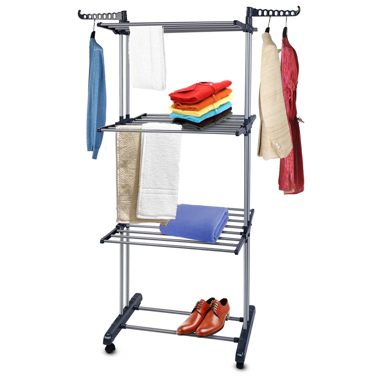 3 Tier Foldable Rolling Laundry Drying Rack Q879