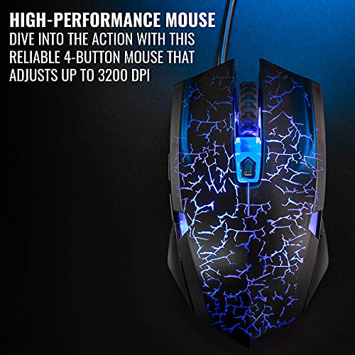RGB Gaming Accessories Kit 4-in-1 Rainbow LED Backlight Bundle with Multimedia Keyboard, Optical Mouse, Mouse Pad & Headset B58060