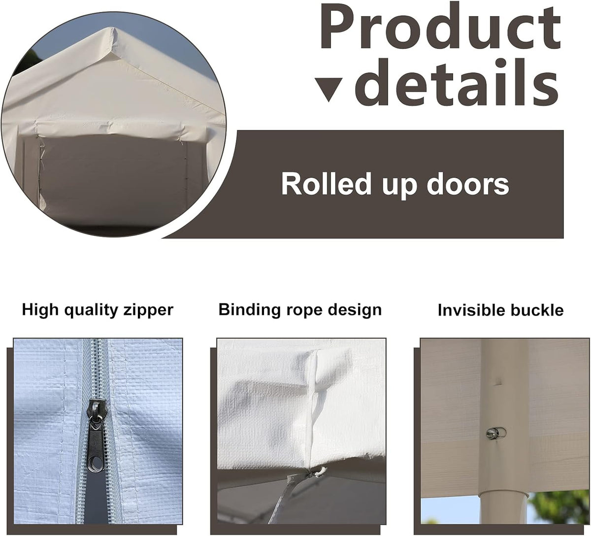 10x20 ft Heavy Duty Carport Car Canopy with Removable Sidewalls and Doors C758434