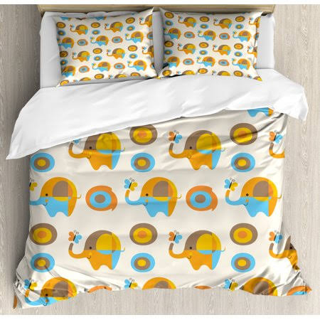 Queen Blue Kids Print Duvet Cover Set Q2078