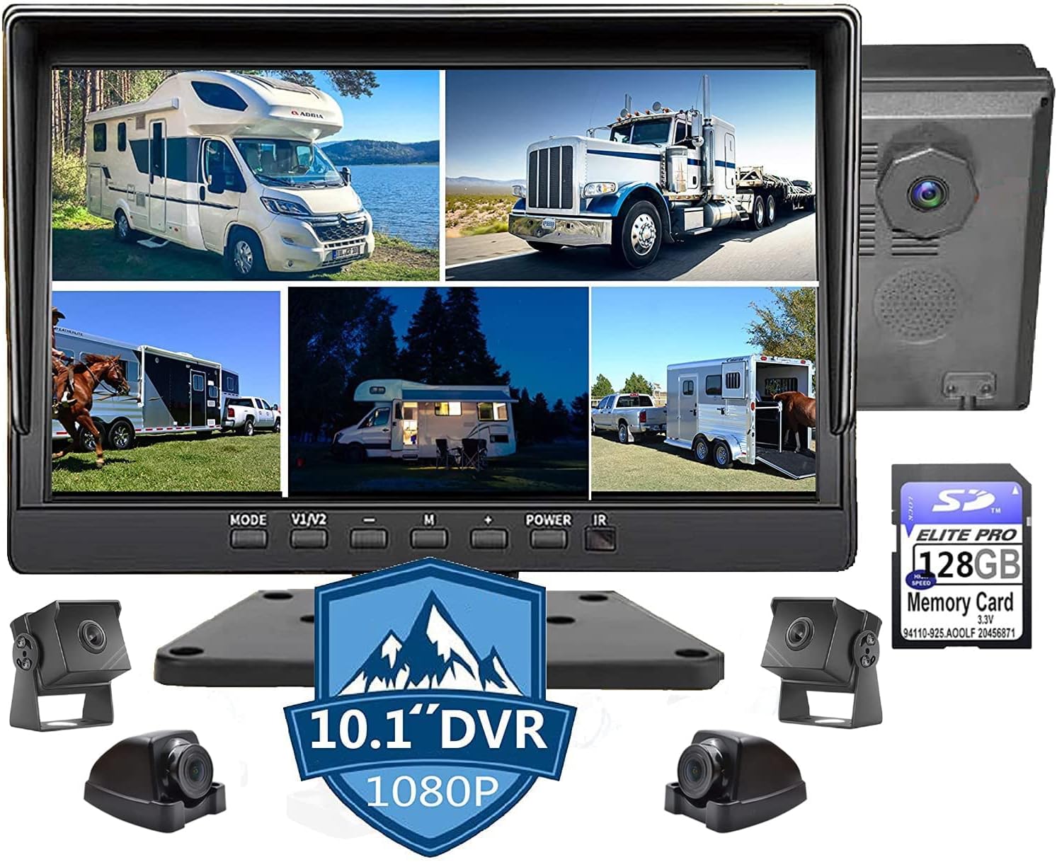 10.1 inch 1080P 4 Split Backup Camera Monitor with Built-in Recorder J630