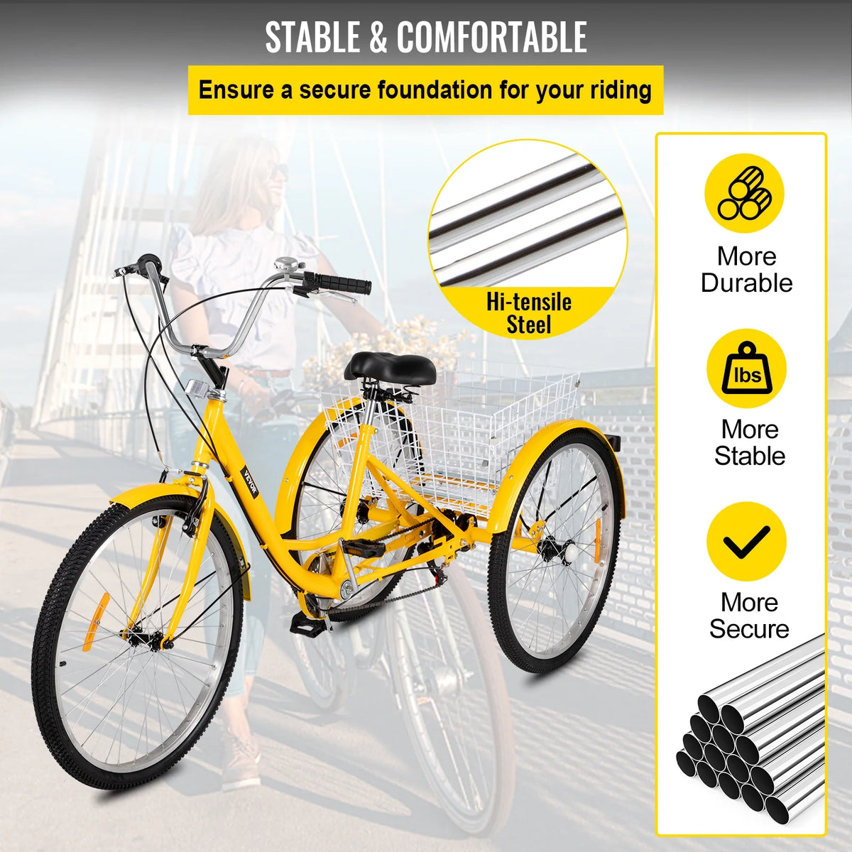 Adult Tricycle 26 inch 7-Speed 3 Wheel Cruiser Bike with Basket P825