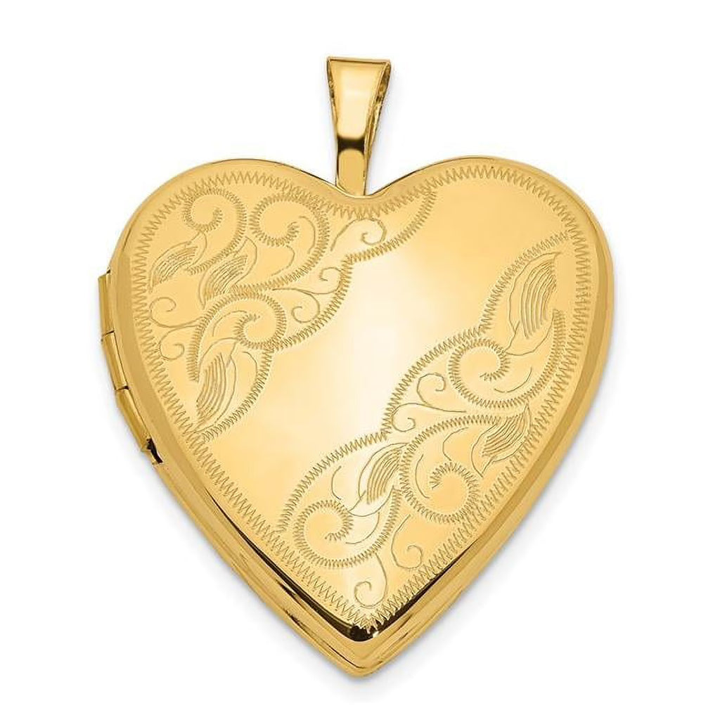 14k Yellow Gold Textured Polished Engravable 20mm Love Heart Locket Jewelry O562