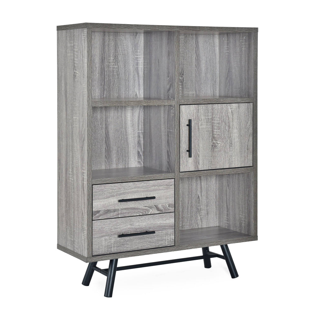 6 Shelf Cabinet Brown Oak Matte Black O733