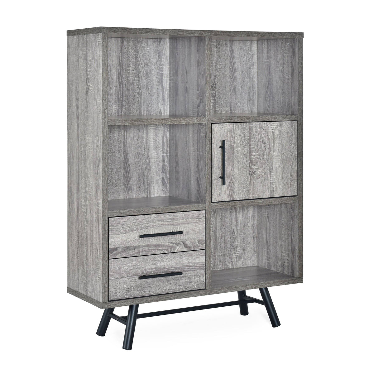 6 Shelf Cabinet Brown Oak Matte Black O733
