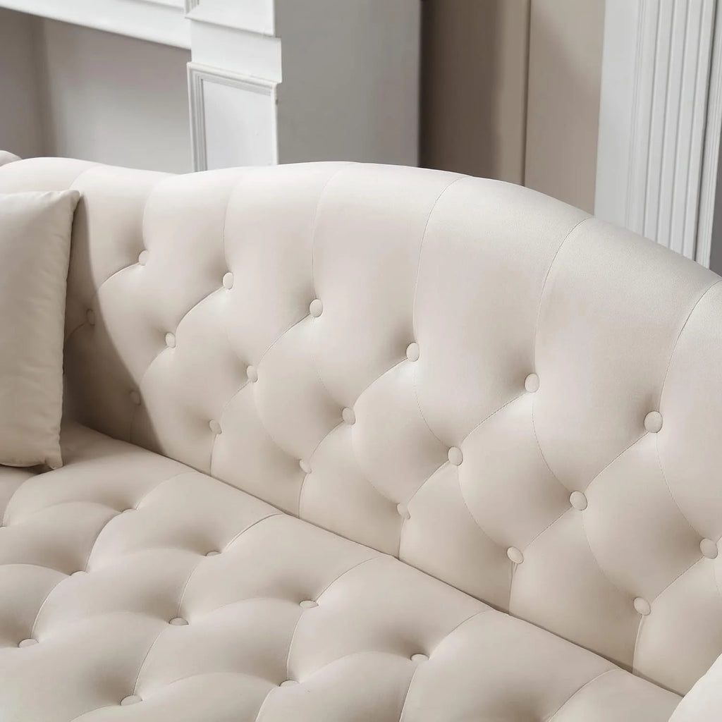 Beige Velvet Chesterfield Loveseat Sofa with Metal Legs O1217