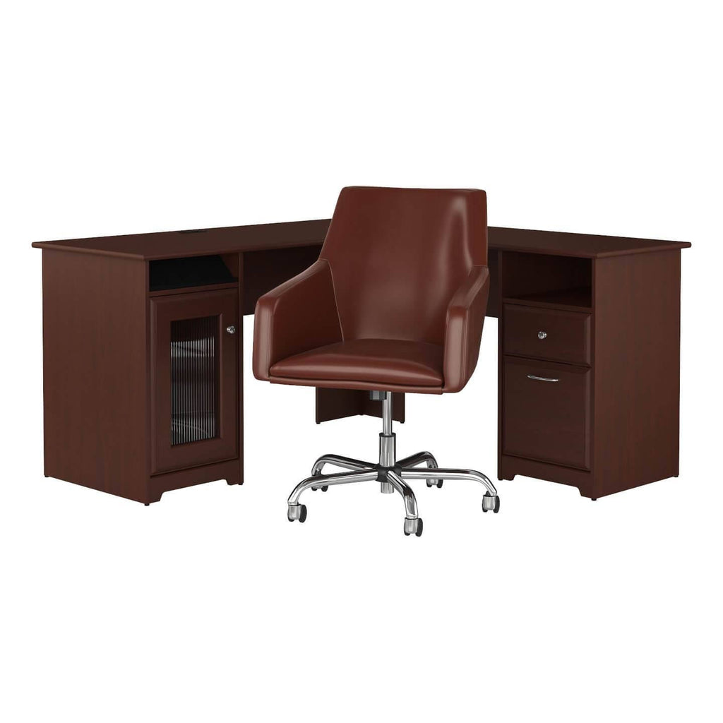 60W L Shaped Computer Desk with Mid Back Leather Box Chair in Modern Gray O502