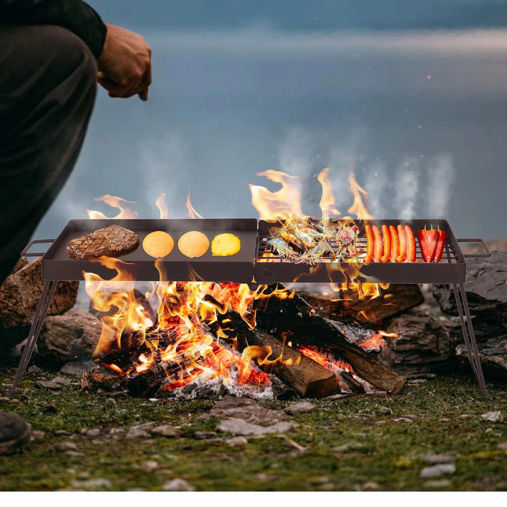 Folding Campfire Grill with Steel Mesh Grate U762