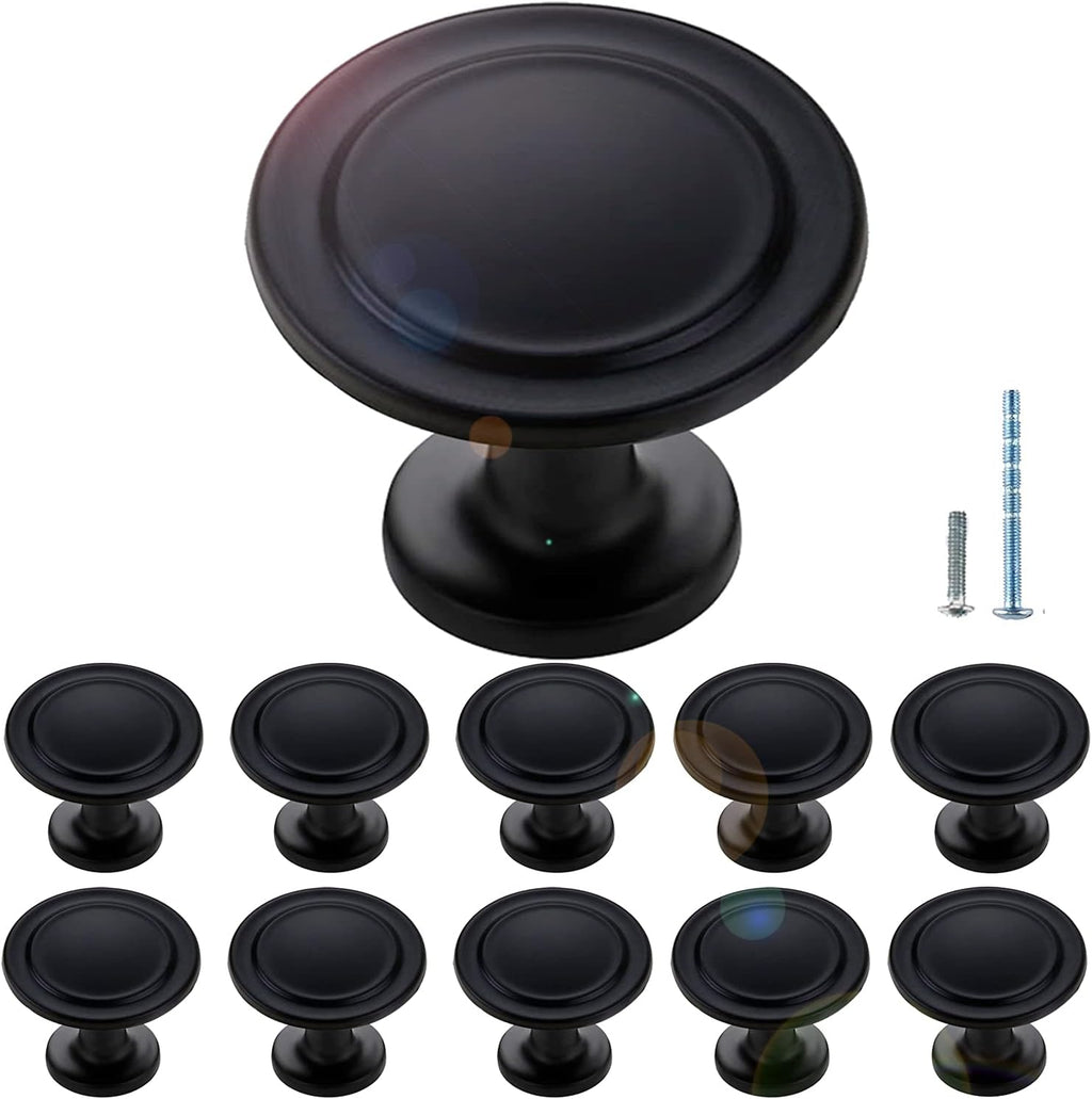 10 Pack Matte Black Cabinet Knobs 1-1/4 Inch W52381
