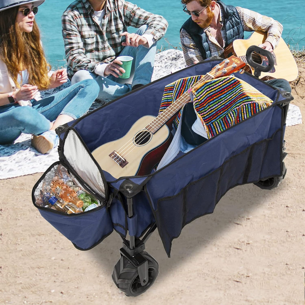 Black Collapsible Outdoor Utility Wagon with Cooler Bag S404586