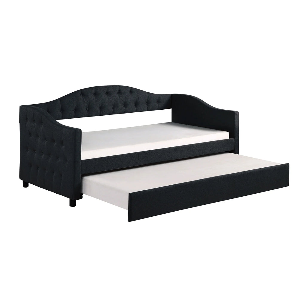 Dark Gray Wood Tufted Twin Size Daybed with Trundle S134