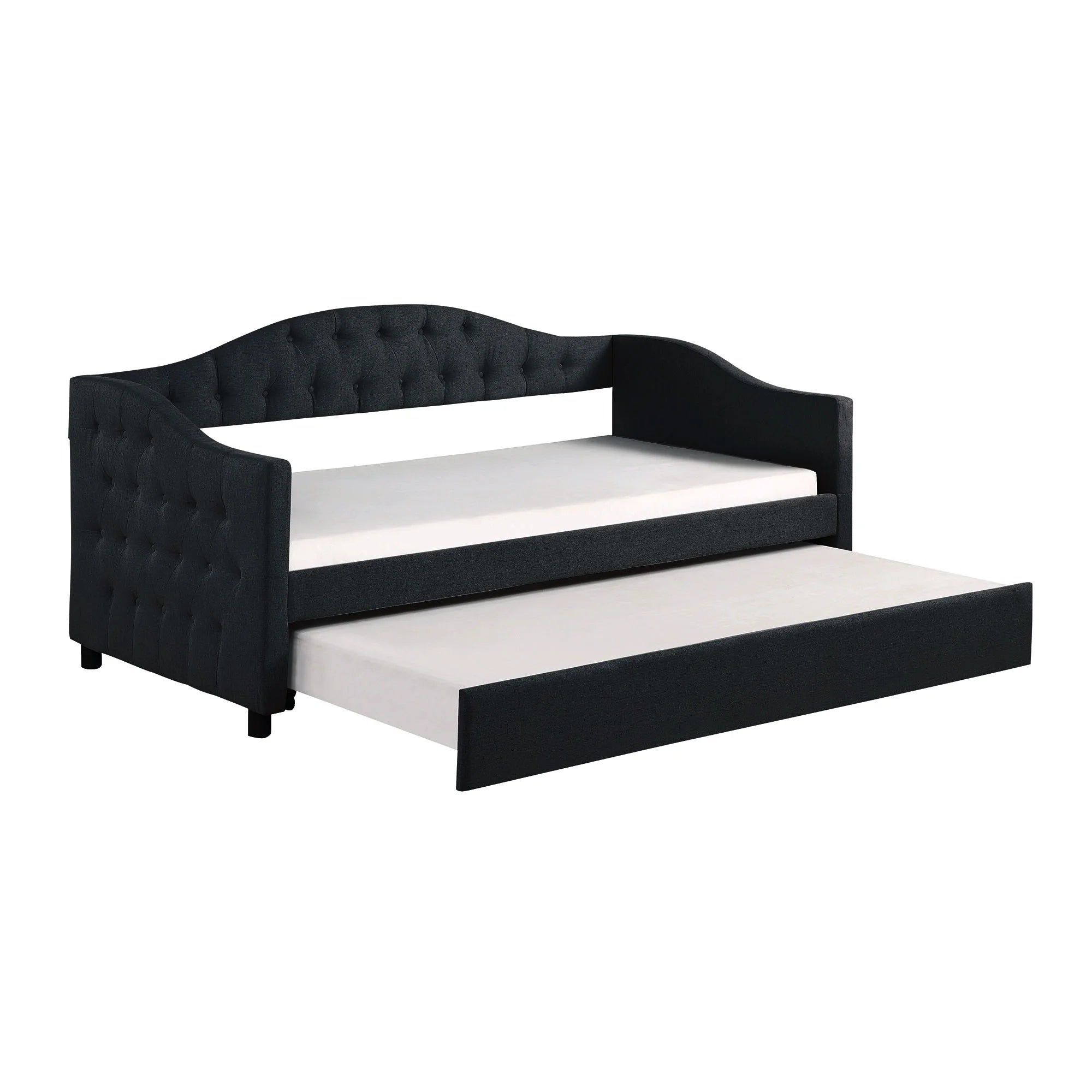 Dark Gray Wood Tufted Twin Size Daybed with Trundle S134