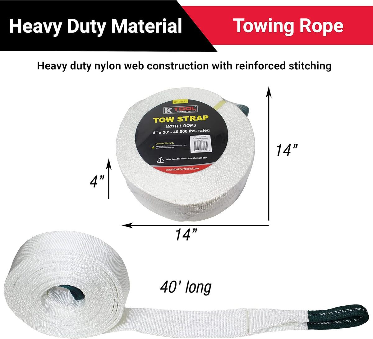4 x 30 FT. Tow Strap with Looped Ends, 40,000 lb. Capacity, Pack of 2 N782