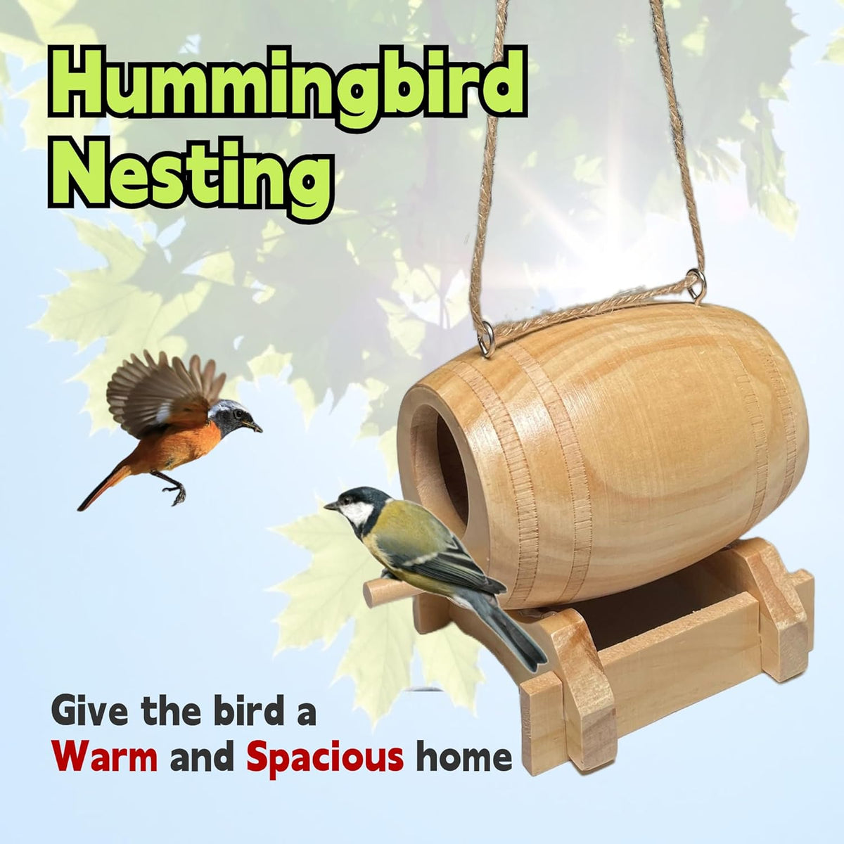 2 Pack Natural Wooden Hummingbird House J710