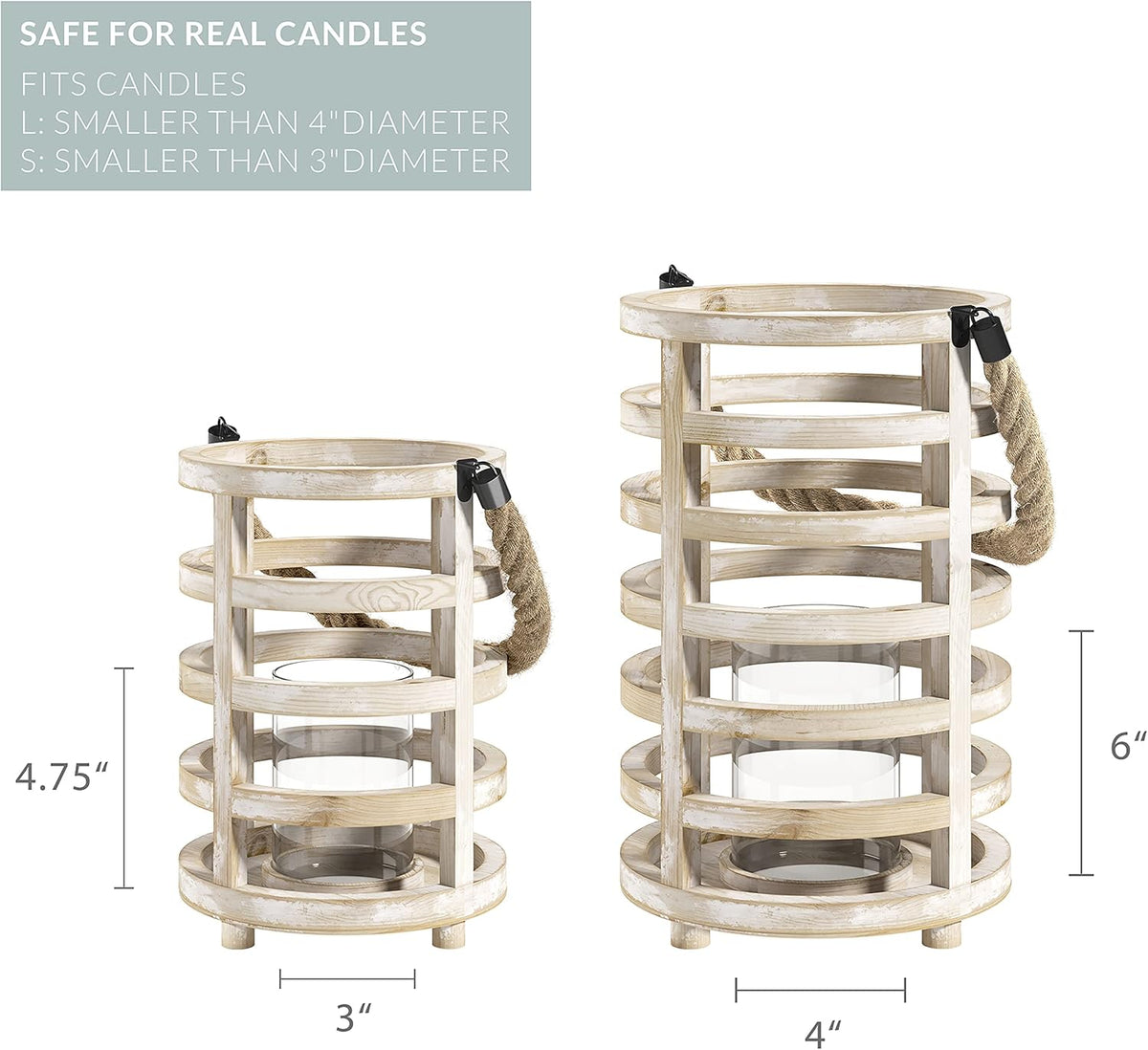 Whitewash Wooden Lantern Candle Holders, Set of 2 P751836