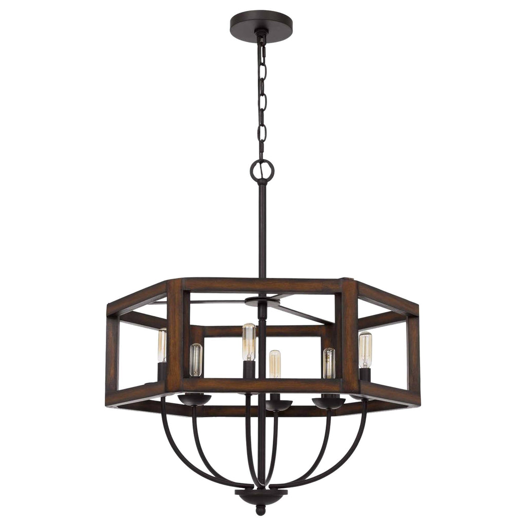 Oak Toned Rubber Wood Chandelier C78895