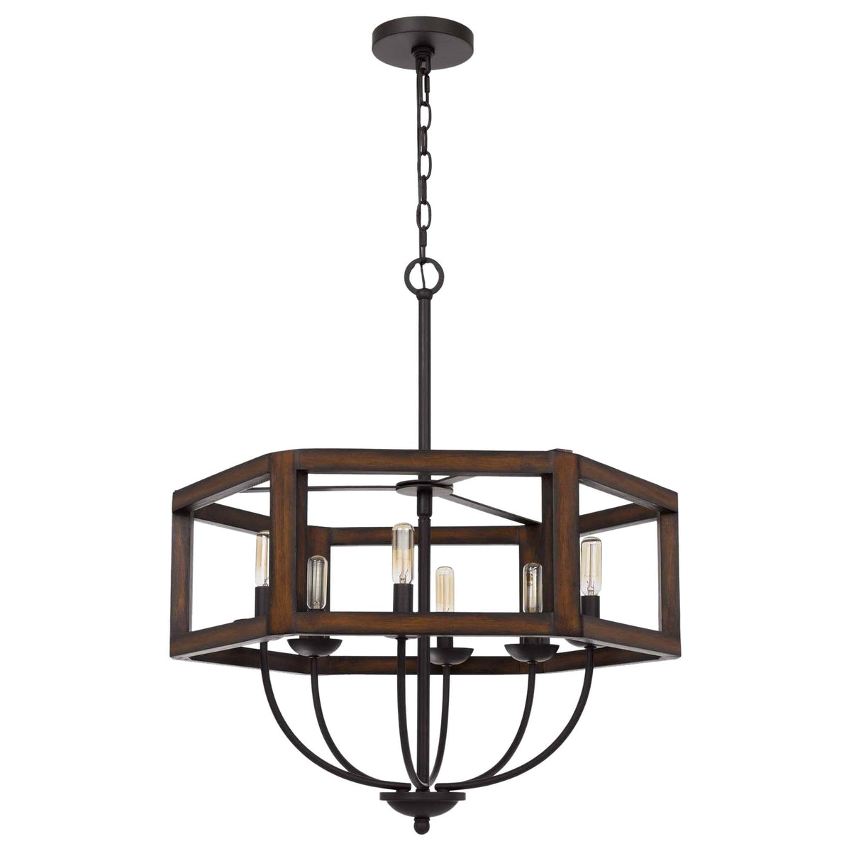 Oak Toned Rubber Wood Chandelier C78895