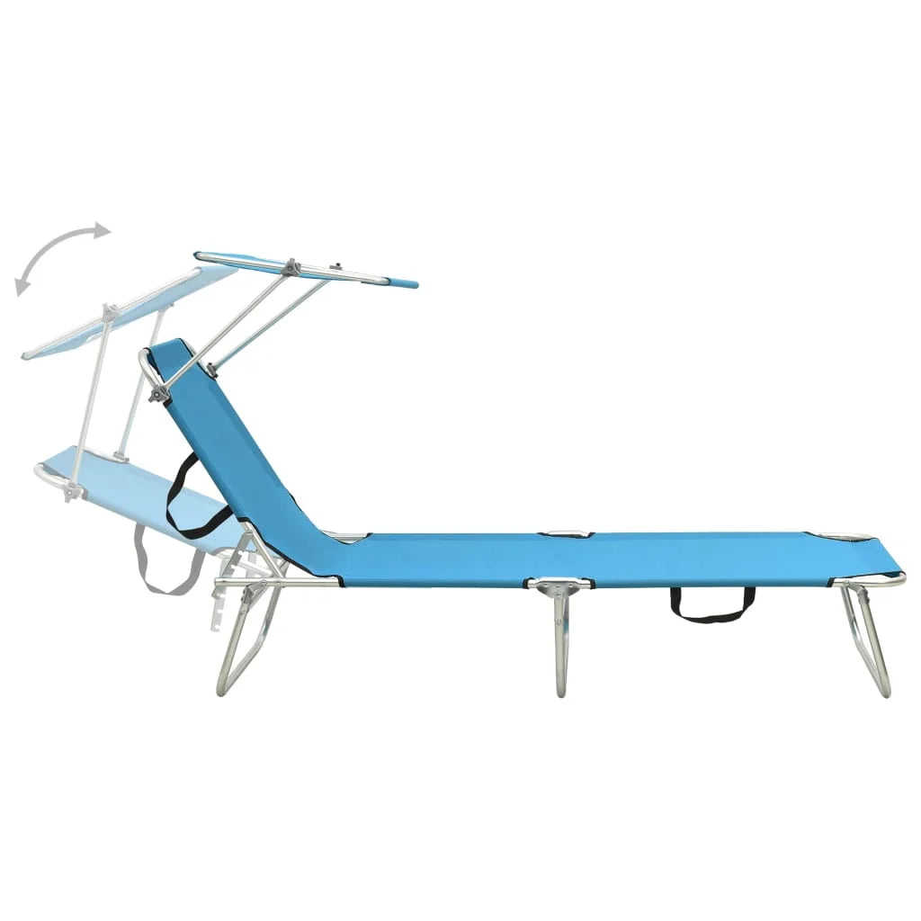 Folding Sun Lounger with Canopy Steel Turquoise and Blue E14109