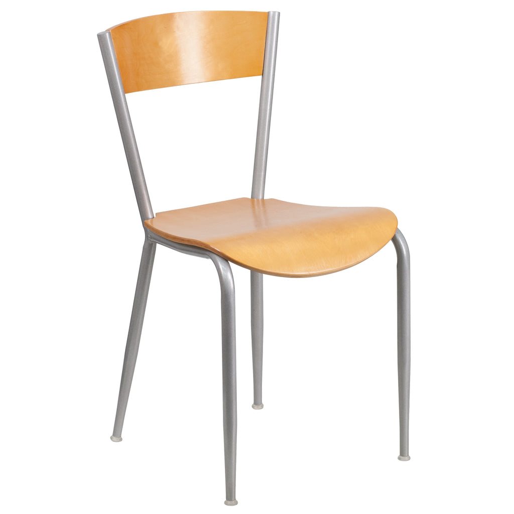 2 Pack Silver Metal Restaurant Chair with Natural Wood Back and Seat R824749