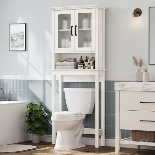 Espresso Over The Toilet Storage Cabinet with Glass Doors and Adjustable Shelf F658312