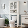 Espresso Over The Toilet Storage Cabinet with Glass Doors and Adjustable Shelf F658312