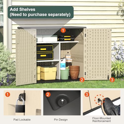 60 Cu.Ft Vertical Outdoor Storage Shed, Resin, Khaki N4608
