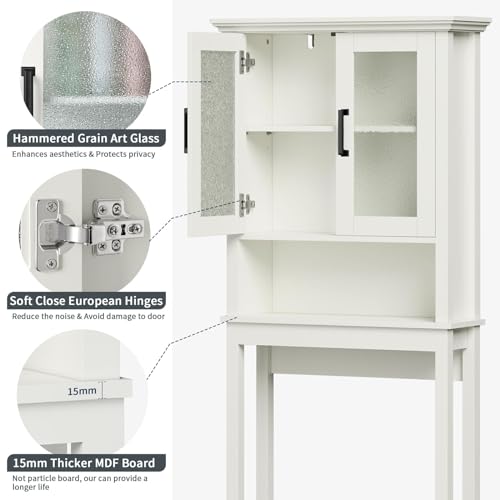 Espresso Over The Toilet Storage Cabinet with Glass Doors and Adjustable Shelf F658312