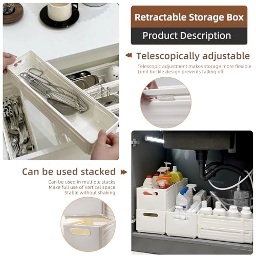 White 3PCS 3.84L Retractable Plastic Storage Bins with Handles G408043