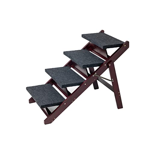 Wooden Pet Stairs Foldable Stairs & Ramp Portable Dog Ladder (Brown) U779316