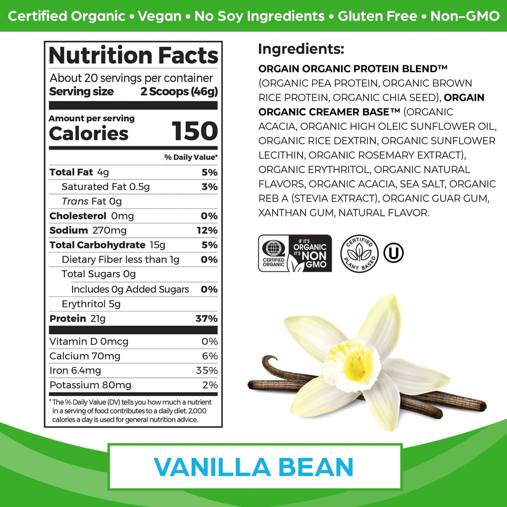 21g Organic Vegan Plant Based Vanilla Bean Protein Powder M52922