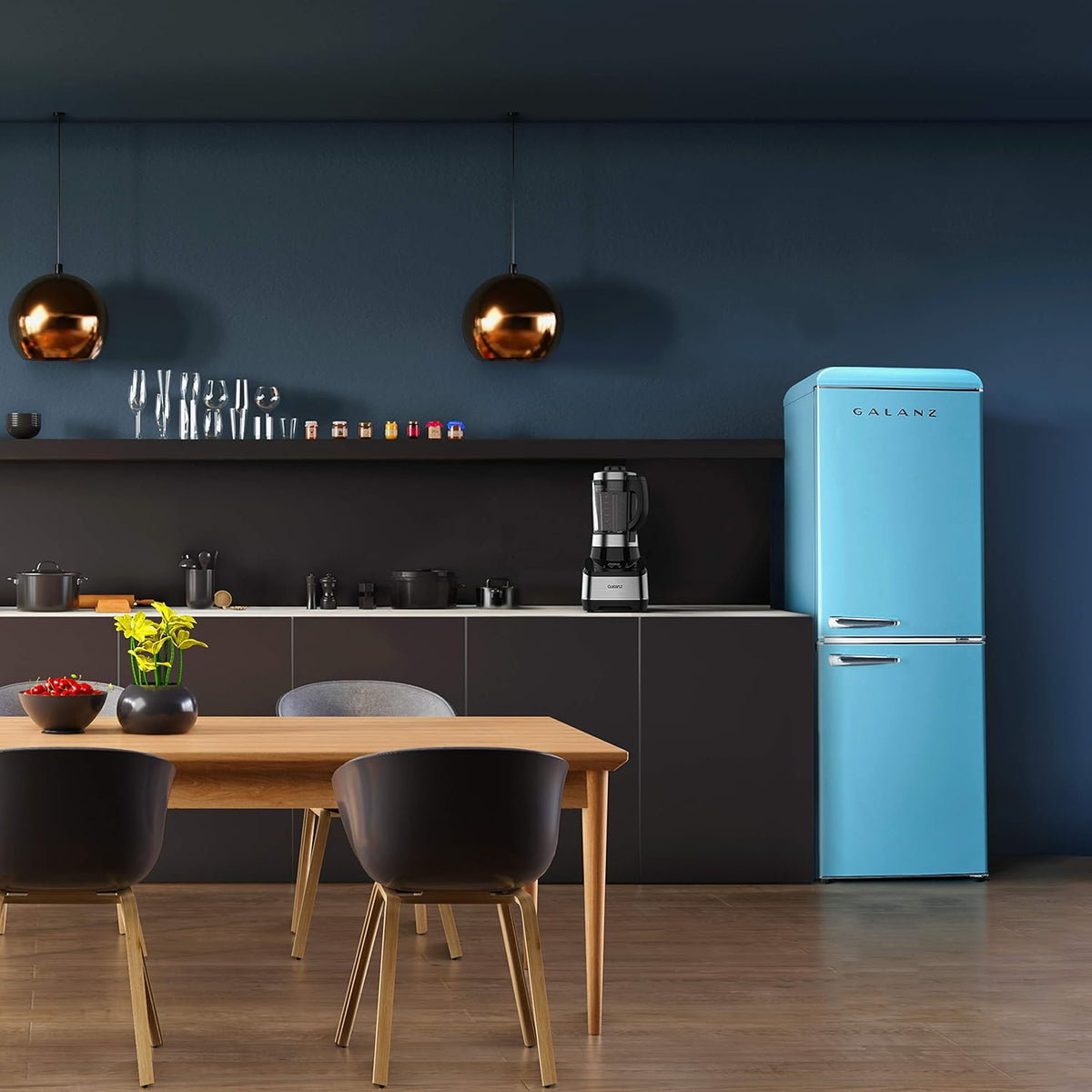 Blue 7.4 Cu Ft Retro Bottom Mount Refrigerator T405