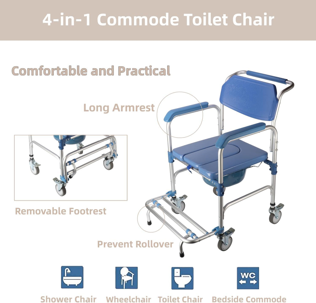 Shower Commode Chair with Wheels P749420