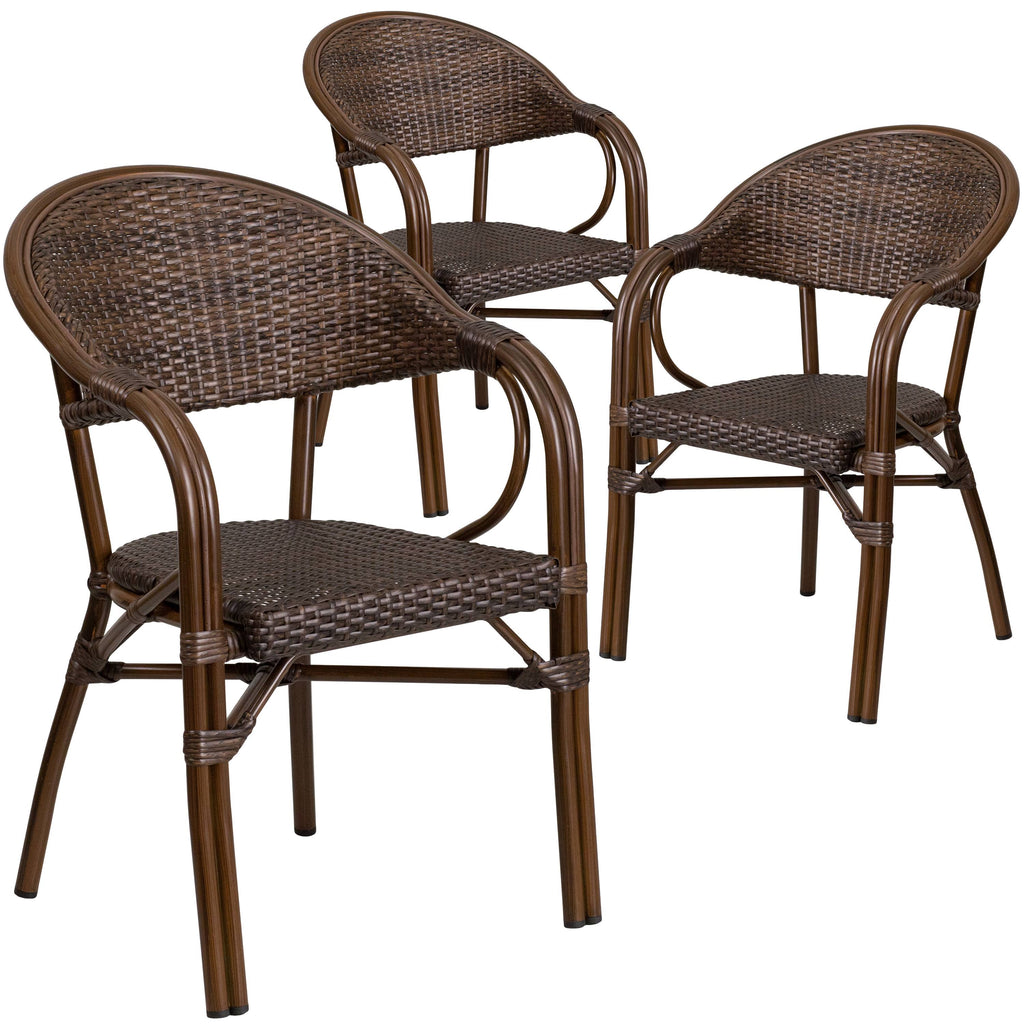3 Pk. Bark Brown Rattan Patio Chair with Bamboo-Aluminum Frame N5704
